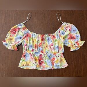 Floral puff sleeves flair top